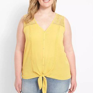 LANE BRYANT Lace Shoulder Sleeveless Button Down Tie Front SZ 24